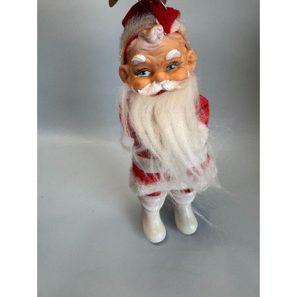 MCM Santa Claus Ornament Rubber Face Felt Spun Cotton Beard White Boots 7 Inch - Picture 15 of 15
